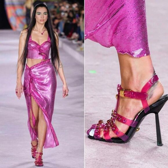 NWOT DUALIPAxVERSACE Medusa Runway Studded Jelly Slant Heel Sandals Size… - Picture 3 of 14